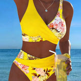 Eduarda - Bikini with contrasting floral pattern and slit