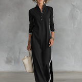 Sweat Maxi Dress Button Collar