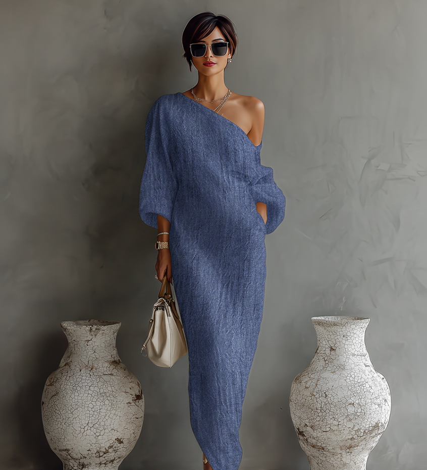 Ivory Linen Dress Off-Shoulder