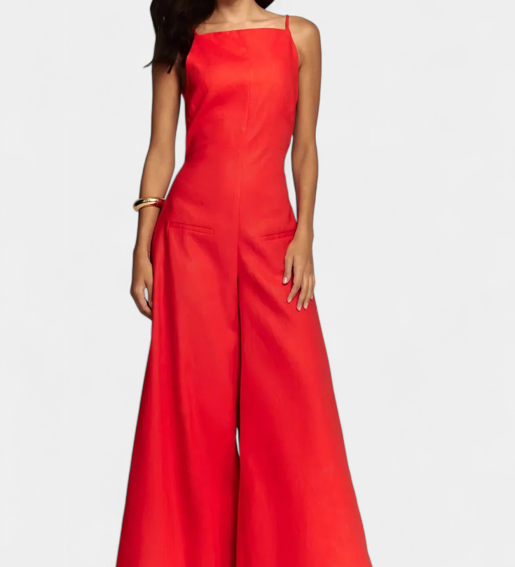Belen Wide-Leg Halter Jumpsuit with Radiant Fall
