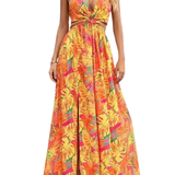 ASHA™ – Floral Print Chain Decor Split Thigh Cami Maxi Dress for Summer