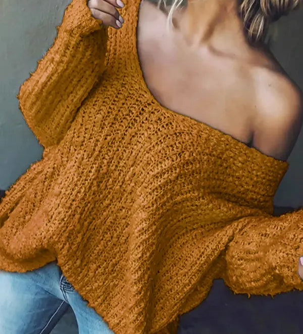 TELIKA™ - Comfy Drop Shoulder Long Sleeve Sweater