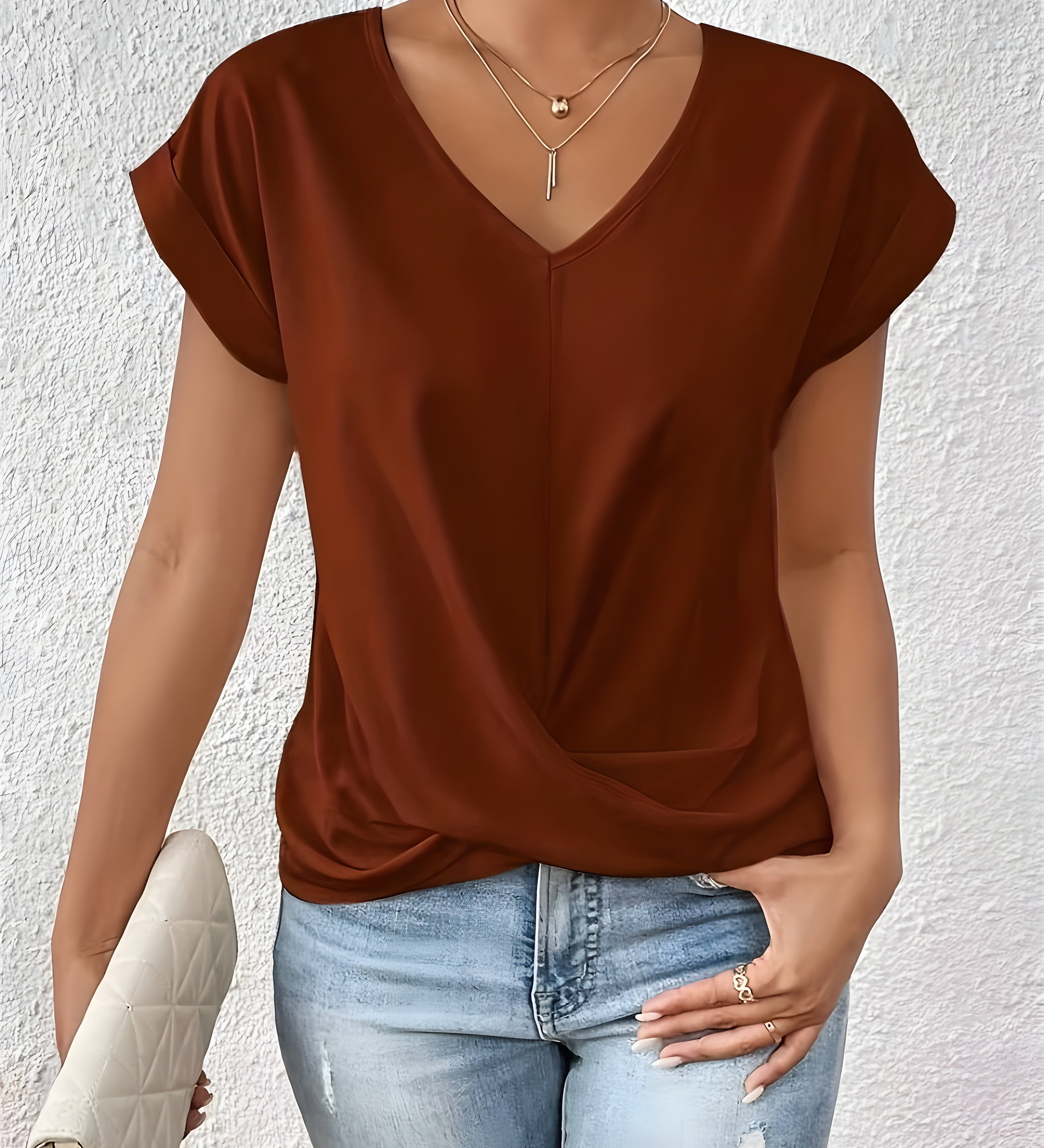 MEIKA™ – Classic Twist Detail V-Neck Top