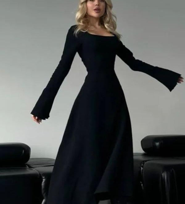 ERIN™ - Sophisticated Lace-Up Tie Back Flounce Sleeve A-Line Long Dress