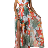 ASHA™ – Floral Print Chain Decor Split Thigh Cami Maxi Dress for Summer