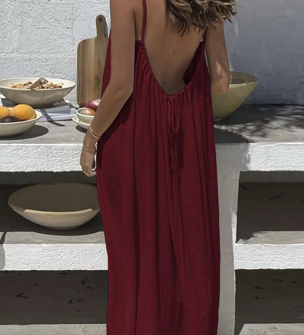 NORALYN™ - Simple Solid Backless Cami Dress for Beach