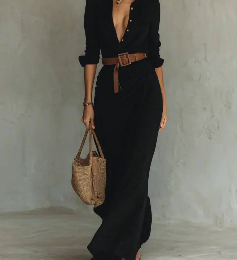 Carmen | Maxi Dress with Lapel and Waist Belt