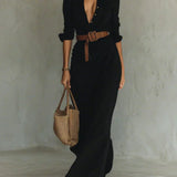 Carmen | Maxi Dress with Lapel and Waist Belt