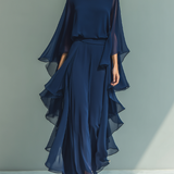 Navy Chiffon Ruffle Set