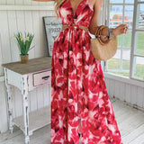 HANNAH™ - Floral Print Cami Dress with Chain Decor and Split Thigh for Beach Holidays