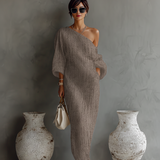Ivory Linen Dress Off-Shoulder