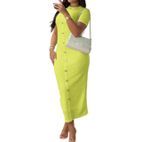 BRONWYN™ – Classic Zipper Back Dress with Faux Button Accent