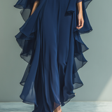 Navy Chiffon Ruffle Set