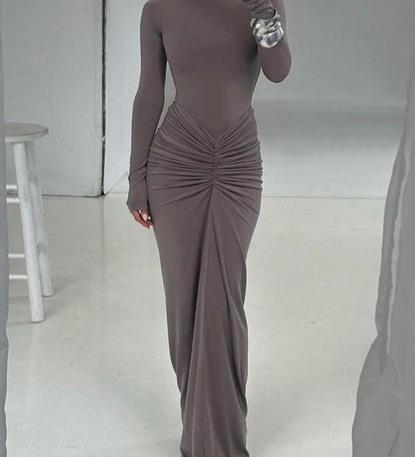 BETTY™ - Classy Ruched Long Sleeve Mock Bodycon Maxi Dress