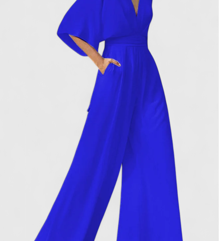 Elegant Long Jumpsuit with Wide Legs and V-Neck