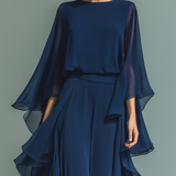 Navy Chiffon Ruffle Set