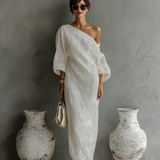 Ivory Linen Dress Off-Shoulder