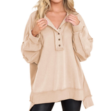 HARLOW™ – Cozy Button Henley Oversized Sweatshirt