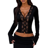 CECELIA™ – Contrast Lace Button-Front Tee Blouse