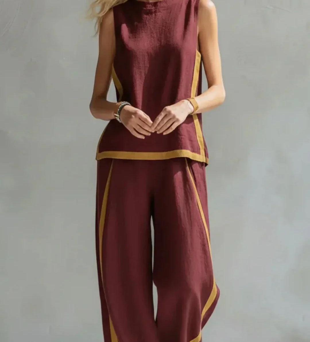 Ursula - Elegant and Casual Gilet and Trousers Set with Bicolour Finishes