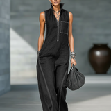 Sleeveless Overalls with White Hem