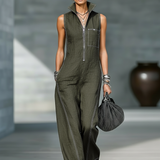 Sleeveless Overalls with White Hem