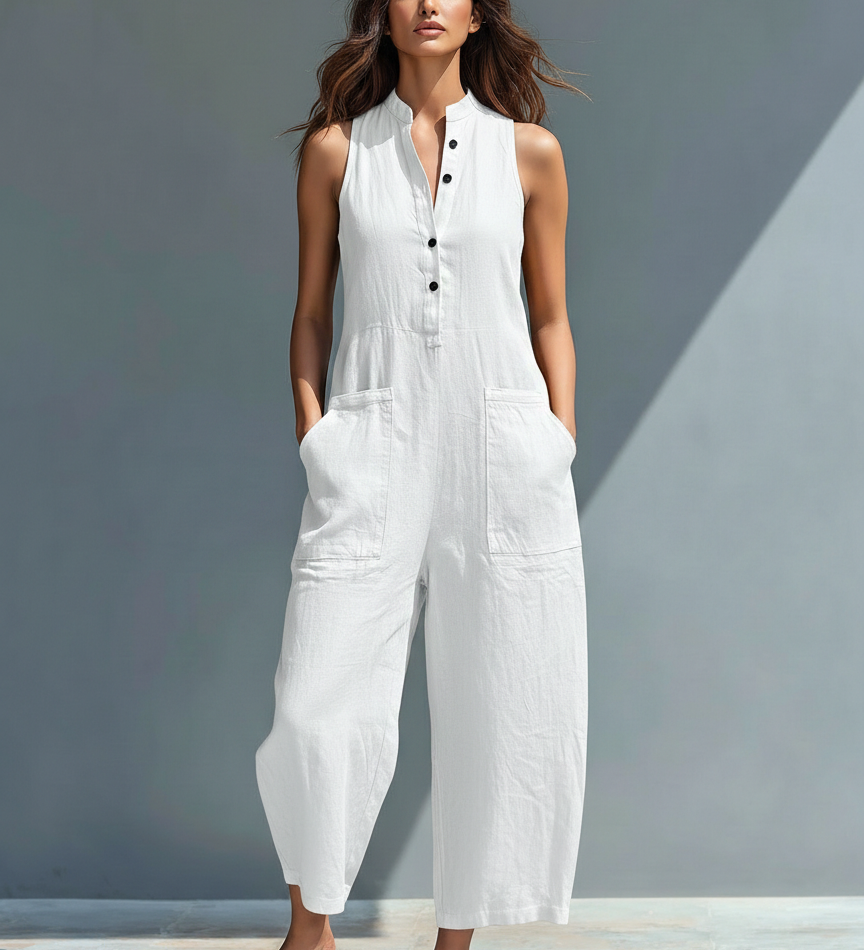 Sleeveless Linen Overalls