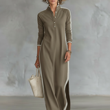 Sweat Maxi Dress Button Collar