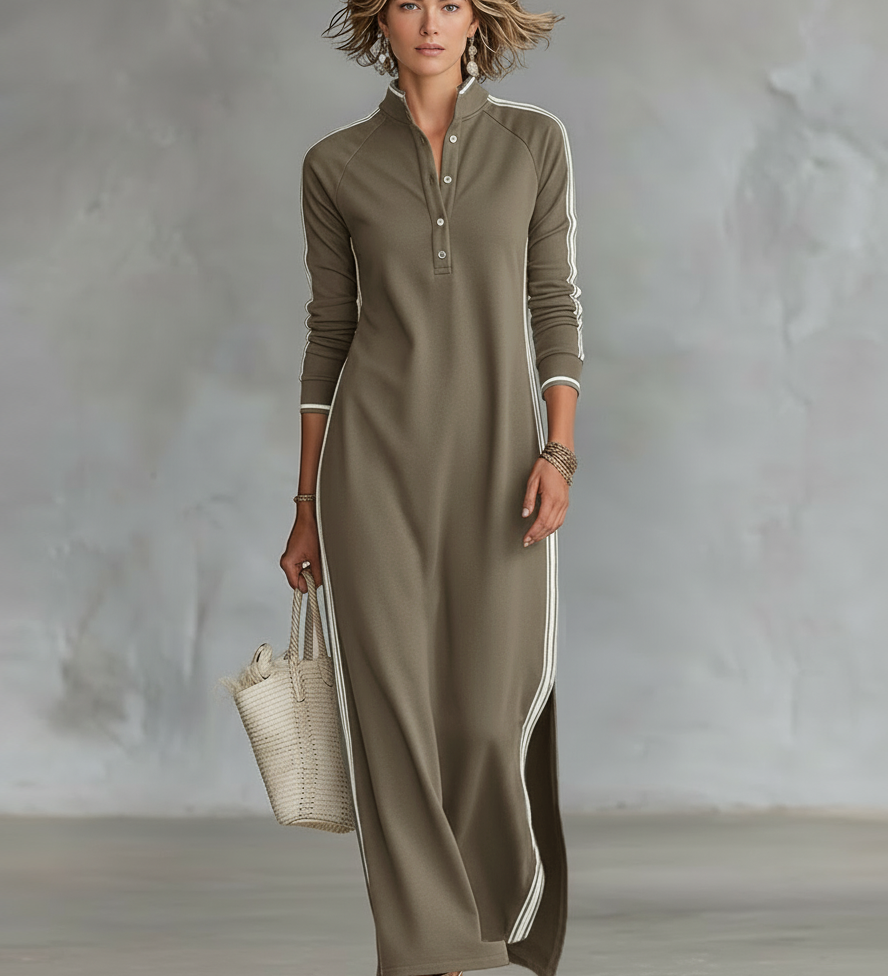 Sweat Maxi Dress Button Collar