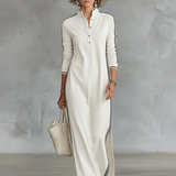 Sweat Maxi Dress Button Collar