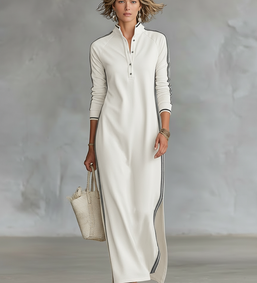 Sweat Maxi Dress Button Collar