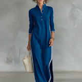 Sweat Maxi Dress Button Collar