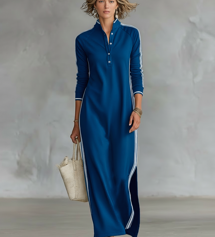 Sweat Maxi Dress Button Collar