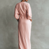 Pink Linen Maxi Dress V-Neck