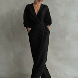 Pink Linen Maxi Dress V-Neck