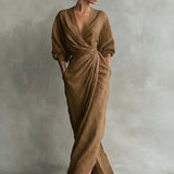 Pink Linen Maxi Dress V-Neck