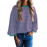 FRANKI™ – Striped Lace Trim Oversized Sweatshirt