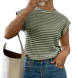 SUNNY™ – Striped Print Casual Crew Neck Tee