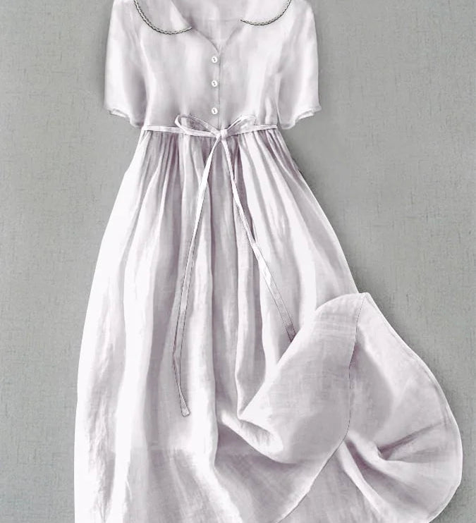 Isla | Elegant Cotton-Linen Mid Sleeve Dress