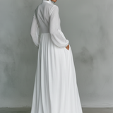 Patchwork Linen Maxi Dress with Stand Collar