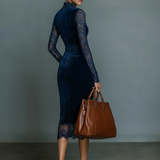 Velvet Midi Dress V-Neck Lace