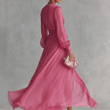Pink Chiffon Dress V-Neck