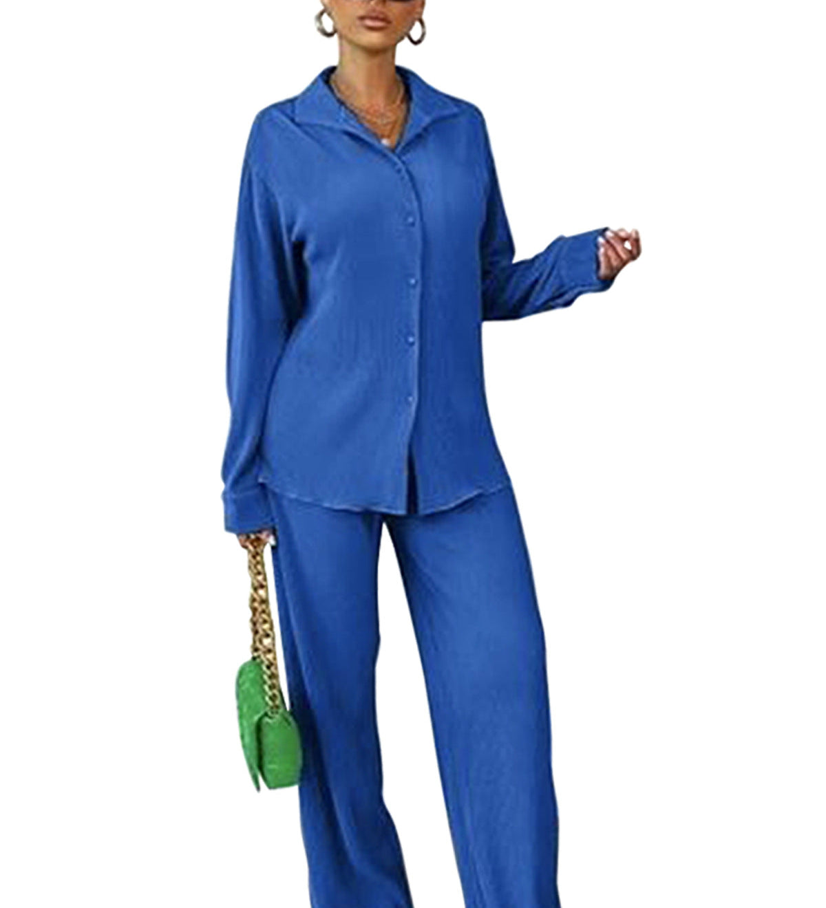 CLEO™ – Chic Collared Long Sleeve and Wide-Leg Pant Set