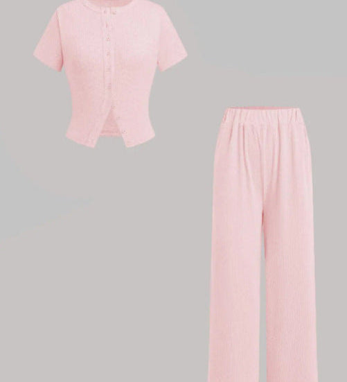 MIRANDA™ - Casual Button Front Top and Wide Leg Pants Set