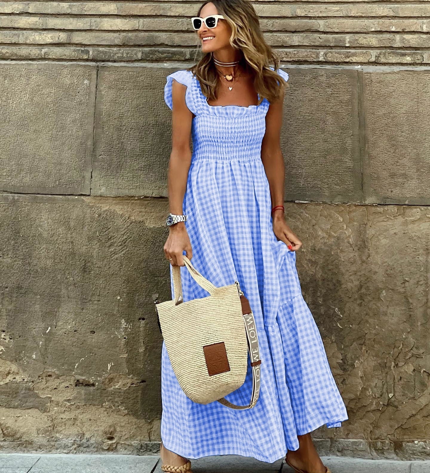 NANCY™ - Chic Retro Plaid Smocked Dress