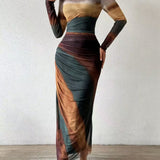 JULIA™ - Comfy Printed Long Sleeve Round Neck Bodycon Maxi Dress