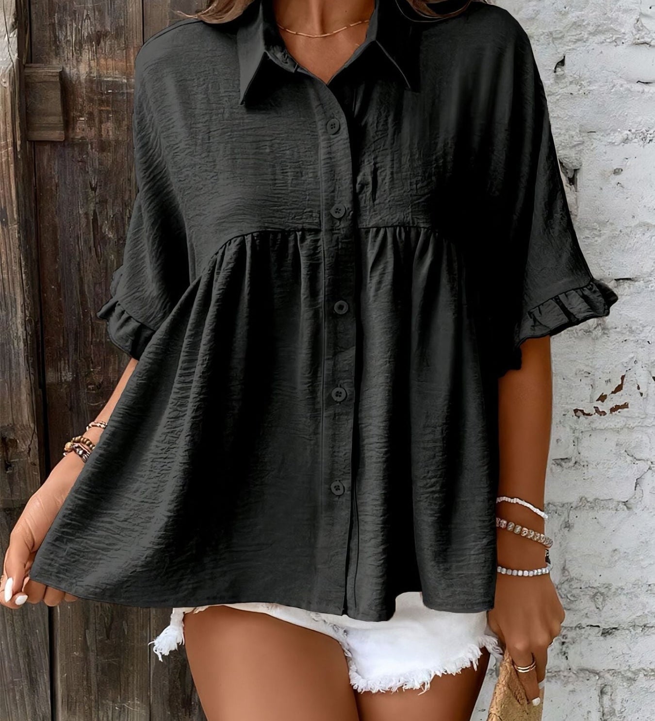 ELLASA™ - Casual Plus Size Ruffle Button-Front Blouse
