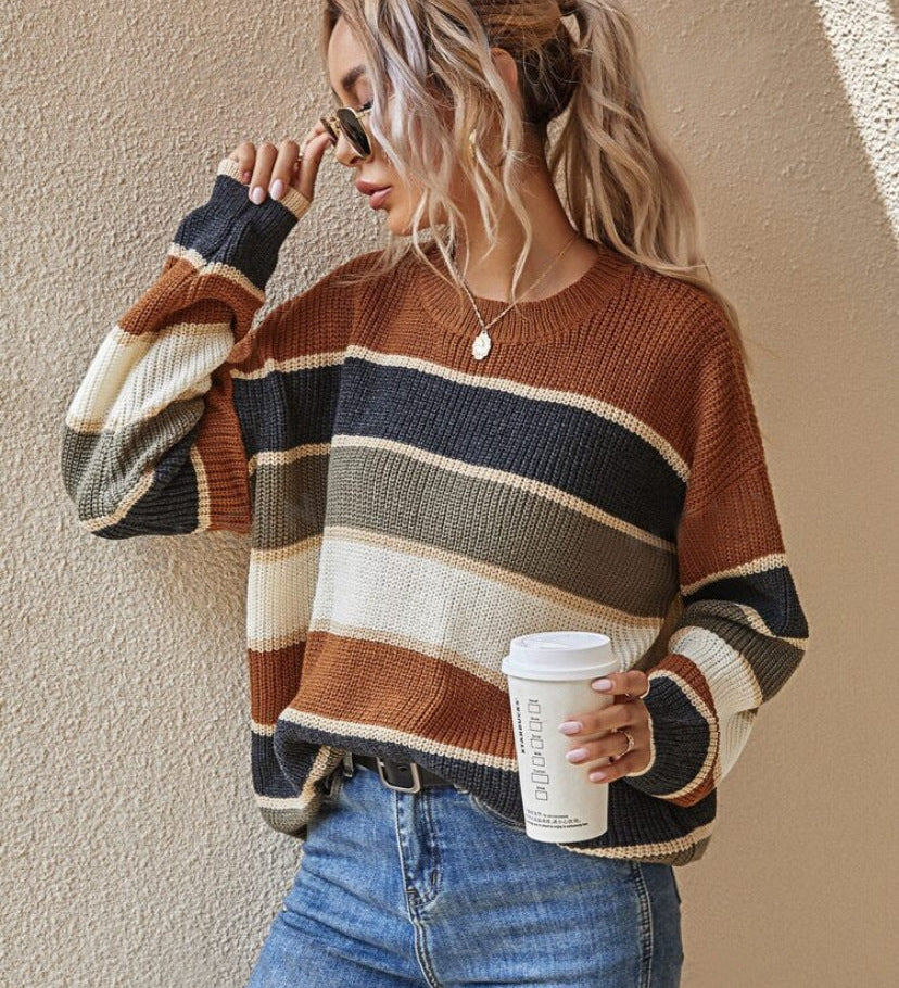 SOMIN™ - Comfy Striped Long Sleeve Round Neck Sweater