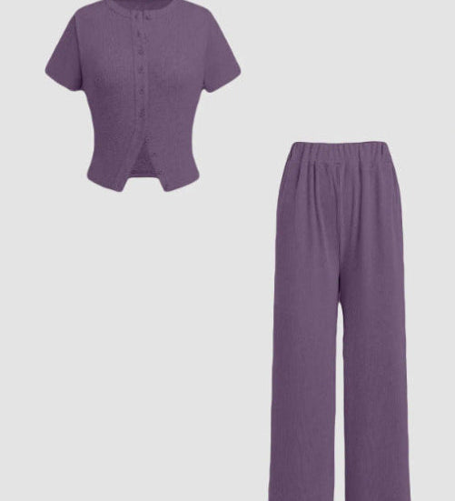 MIRANDA™ - Casual Button Front Top and Wide Leg Pants Set