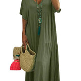 LINNEA™ – Soft Ruffle V-Neck Maxi Dress